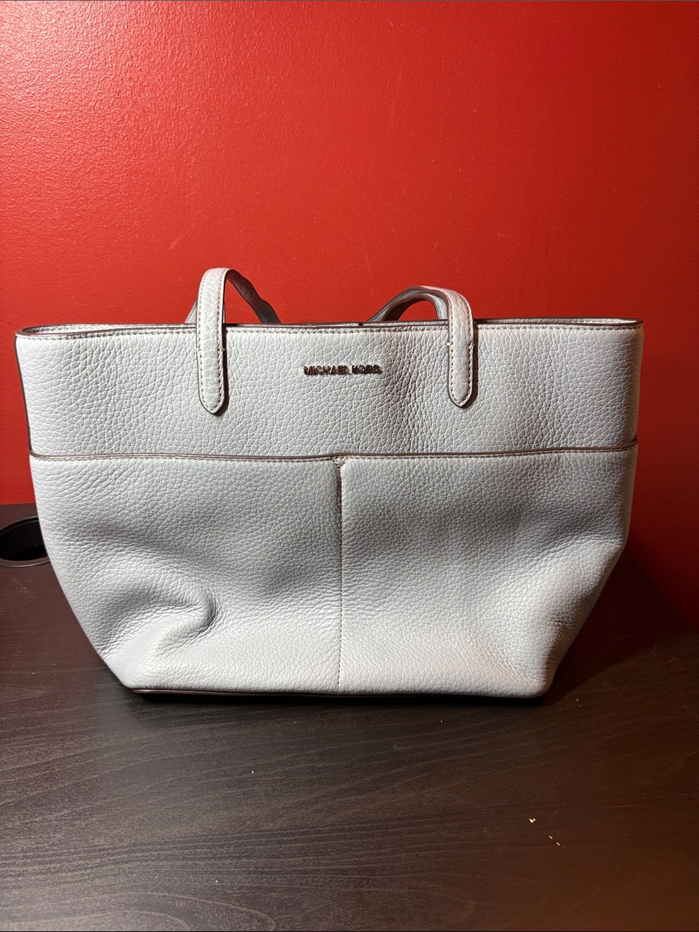 Michael Kors White Pebbled Leather Shopper Tote